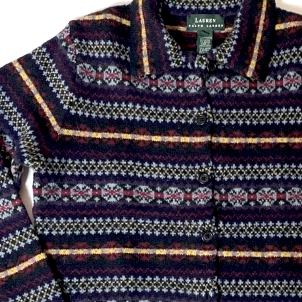 ⭐️HP⭐️ RALPH LAUREN VINTAGE LAMBSWOOL JEWEL TONE NAVY CARDIGAN SWEATER SMALL